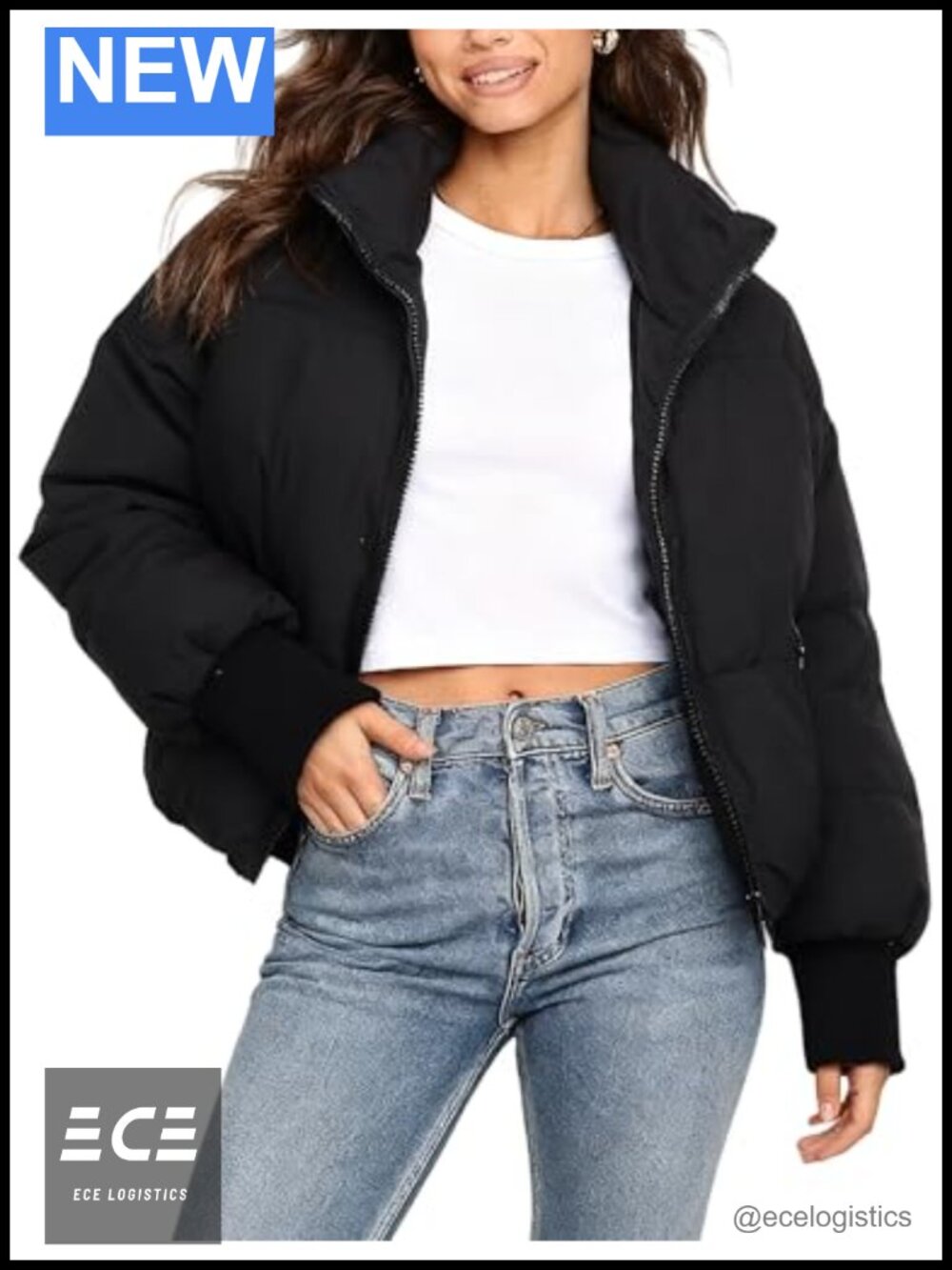 Oversized Cropped Puffer Jacket Quilted Zip Up Winter Coat